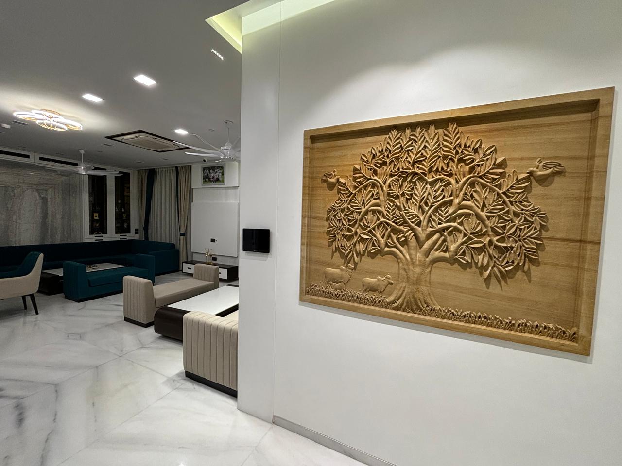 Kalvriksha Tree with Kamdhenu Cow and birds Nature Stone Wall Mural